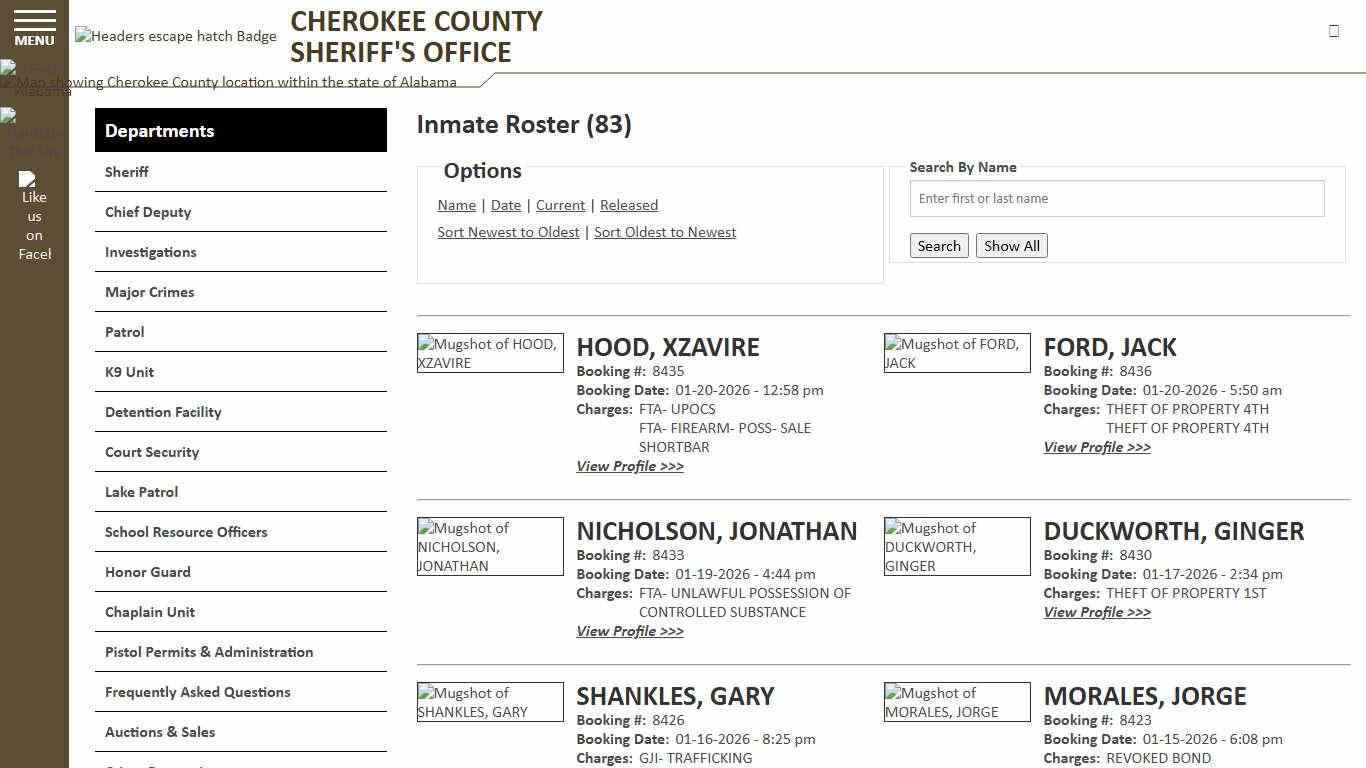 Inmate Roster - Page 0 Current Inmates Booking Date Descending - Cherokee County Sheriff AL
